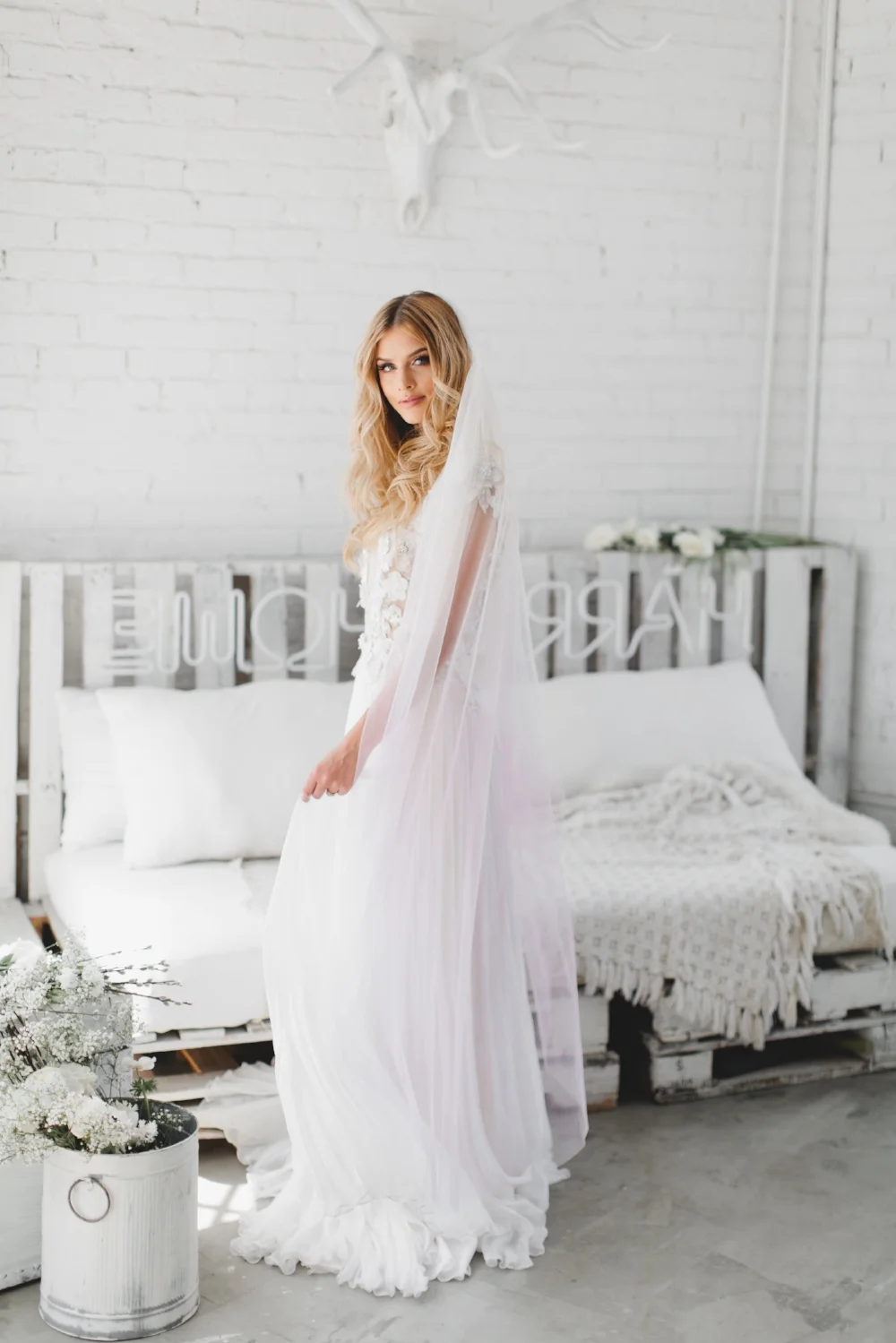 Pink Ombre English Net Little Something Wedding Veil #1740