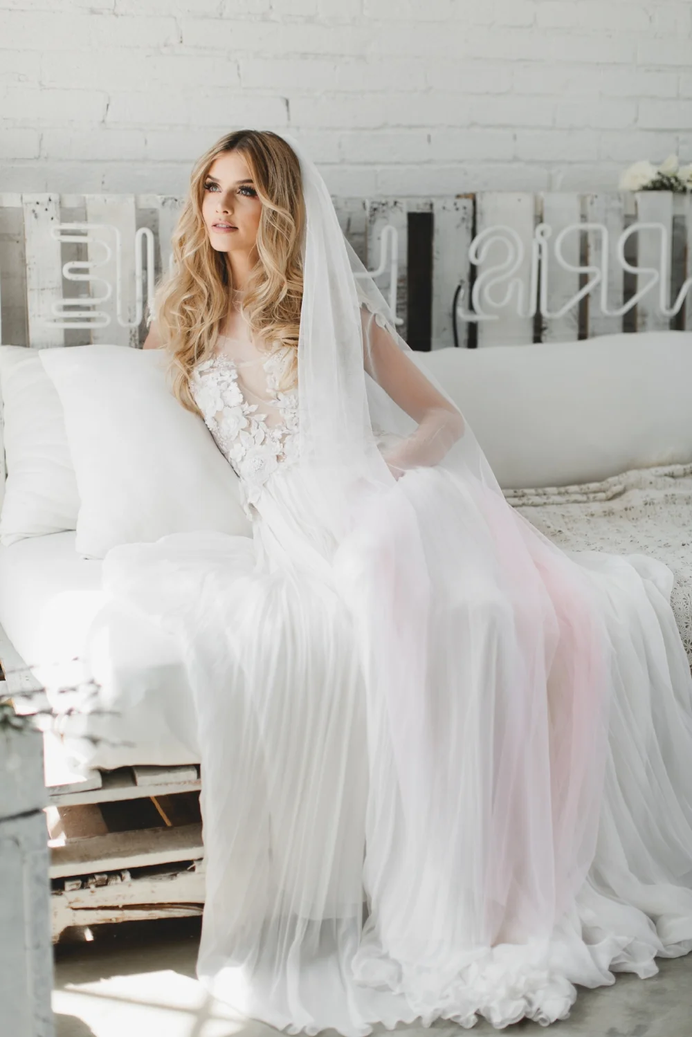 Pink Ombre English Net Little Something Wedding Veil #1740