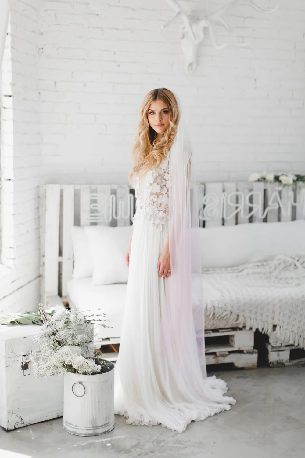 Pink Ombre English Net Little Something Wedding Veil #1740