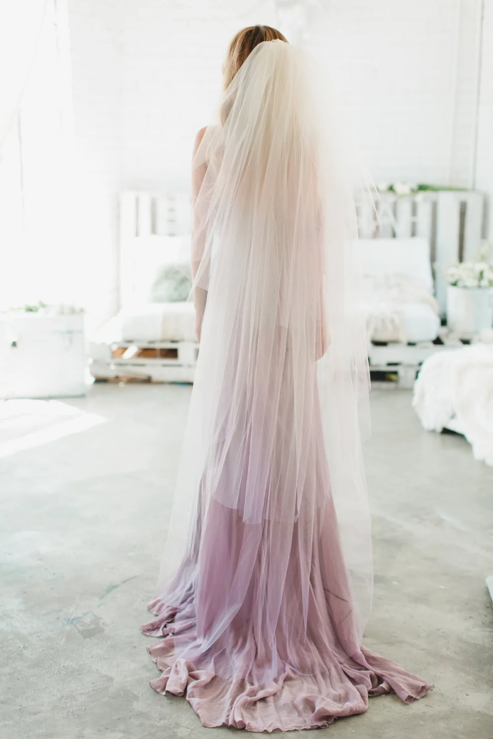 Purple Ombre Triple Layer Little Something Wedding Veil #1710