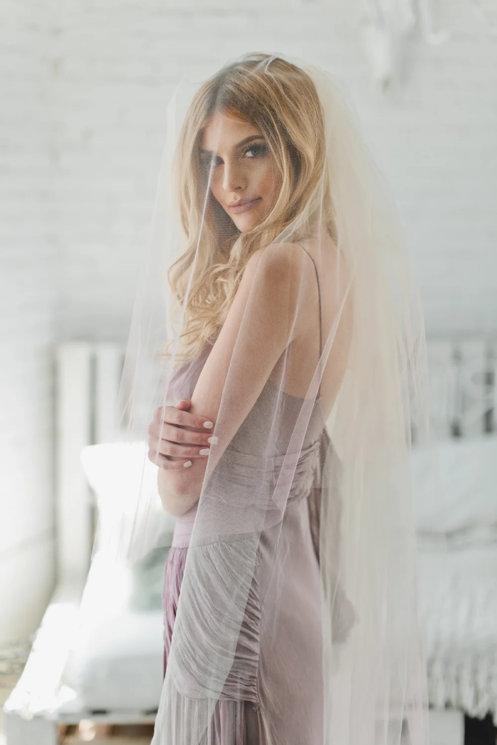 Purple Ombre Triple Layer Little Something Wedding Veil #1710