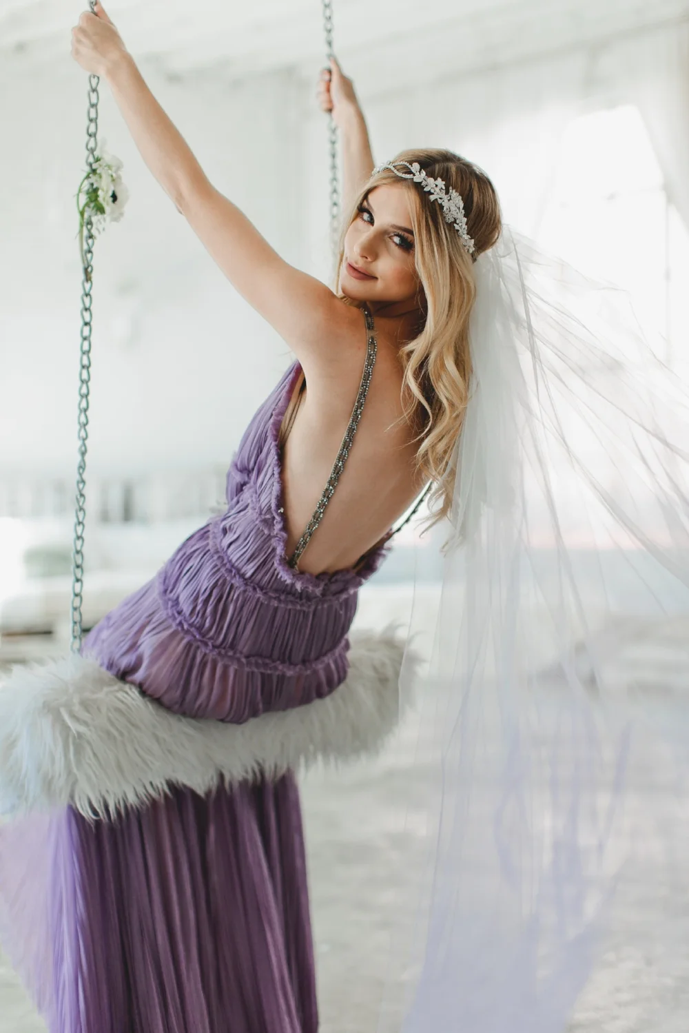 Purple Ombre Double Layer Little Something Wedding Veil #1710