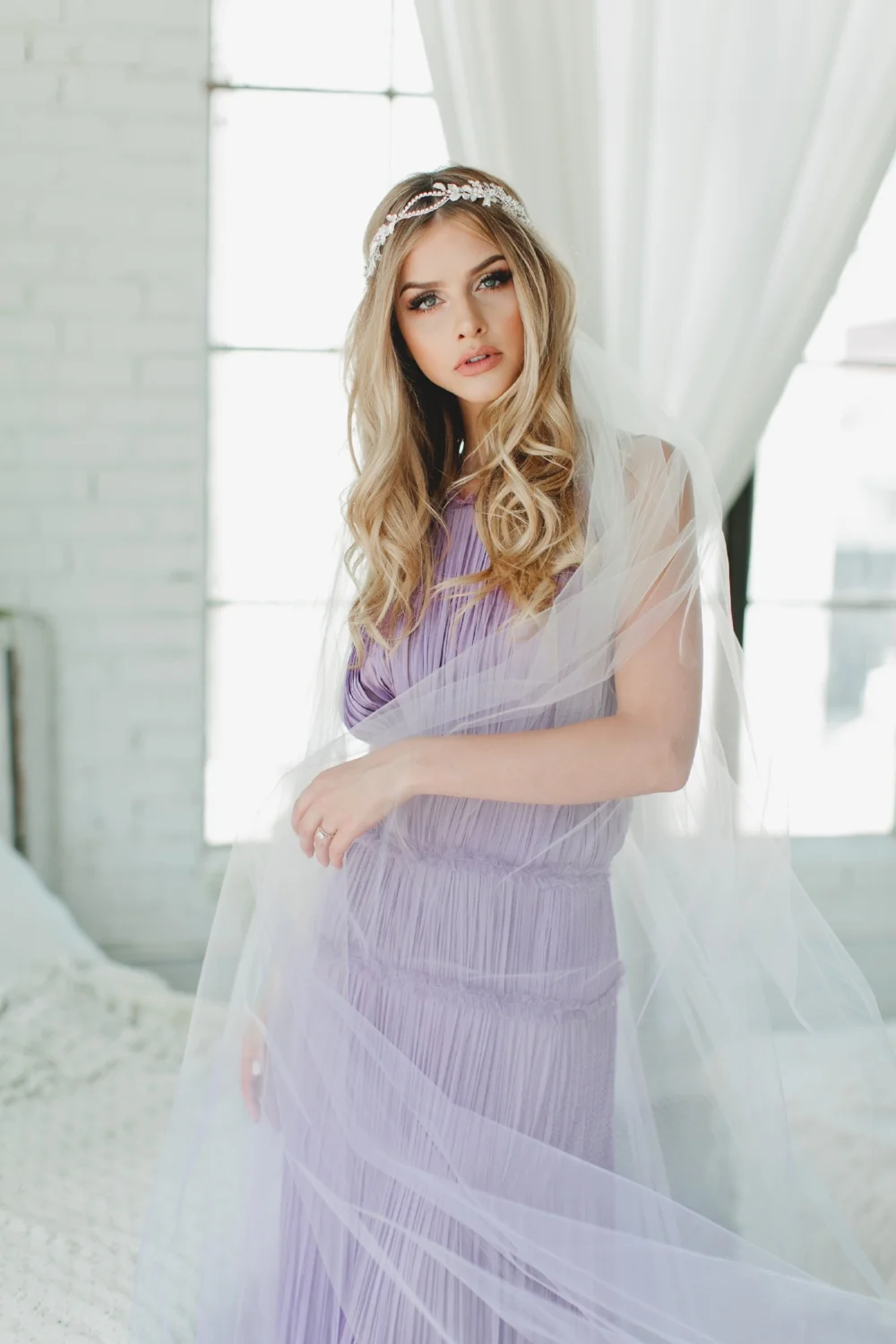 Purple Ombre Double Layer Little Something Wedding Veil #1710