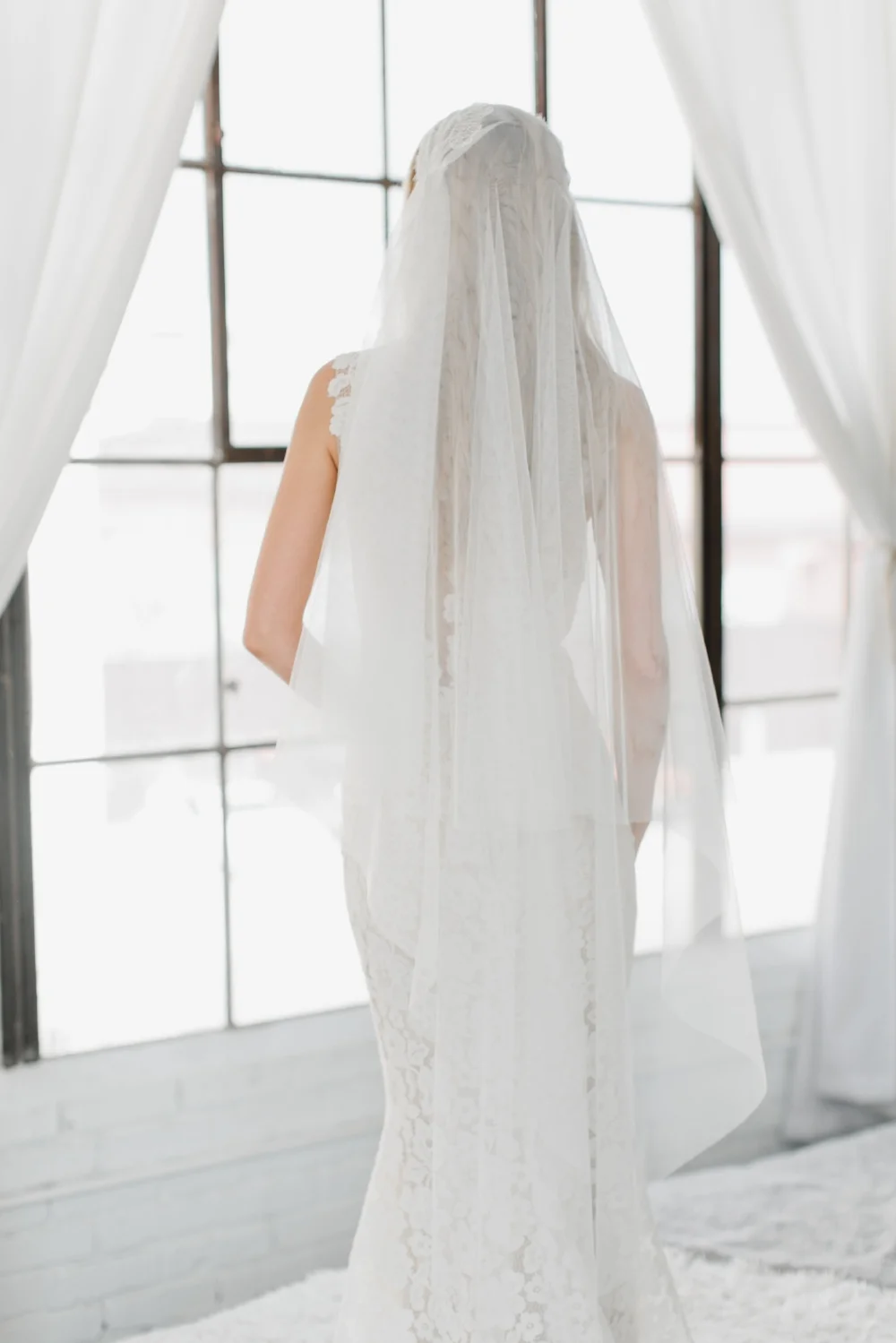 Lillian Chantilly Lace Bridal Cap Wedding Veil #1210