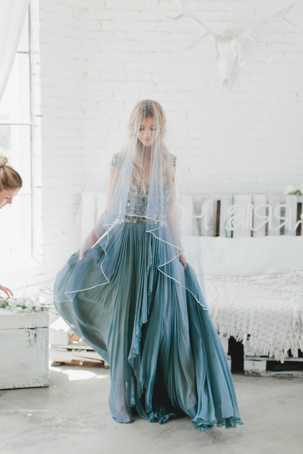 Unique Navy Blue Tulle Bridal Veil - June Bridals