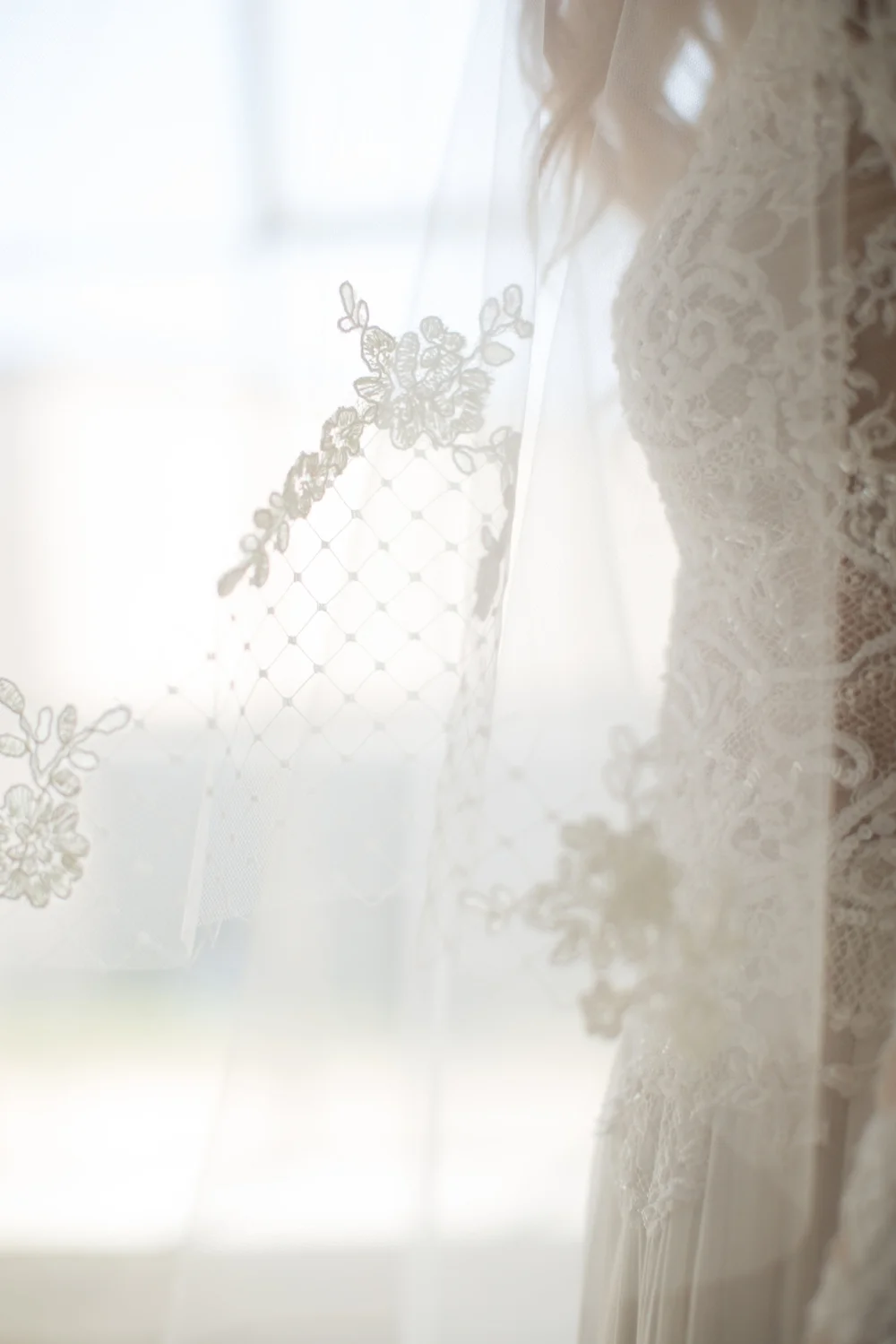 Lace and Russian Net Adorned Drop Veil #1738