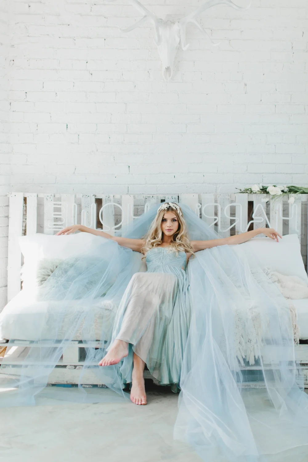 blue wedding dress with veil Eloise Blue Silk Wedding Dress
