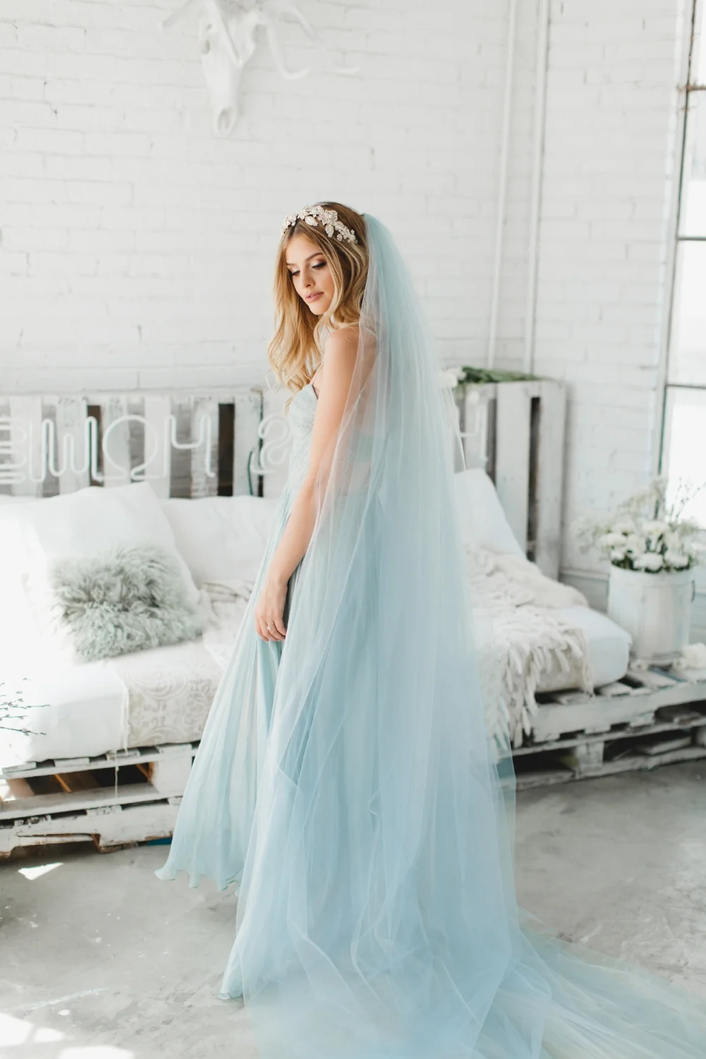 Little Something Blue Wedding Veil #0802