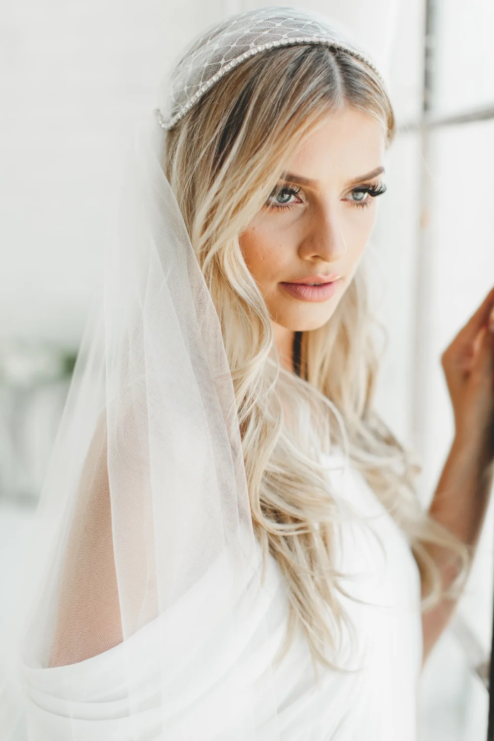 Russian Net & Crystal Juliet Cap Veil #1208