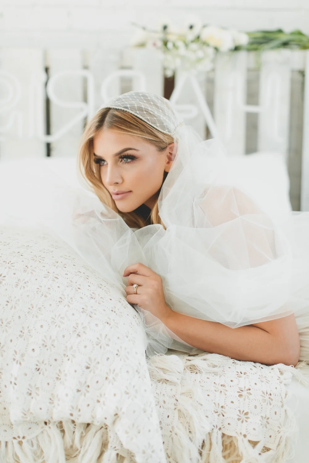 Russian Net & Crystal Juliet Cap Veil #1208