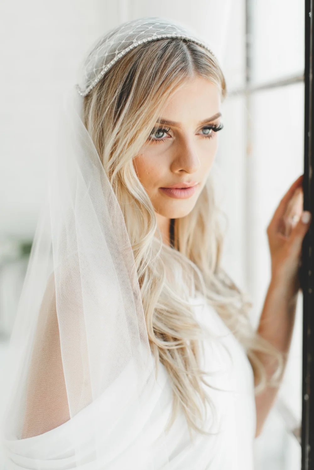 Russian Net & Crystal Juliet Cap Veil #1208