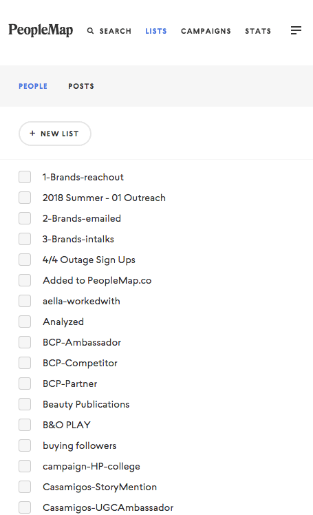 These are all my lists in PeopleMap!