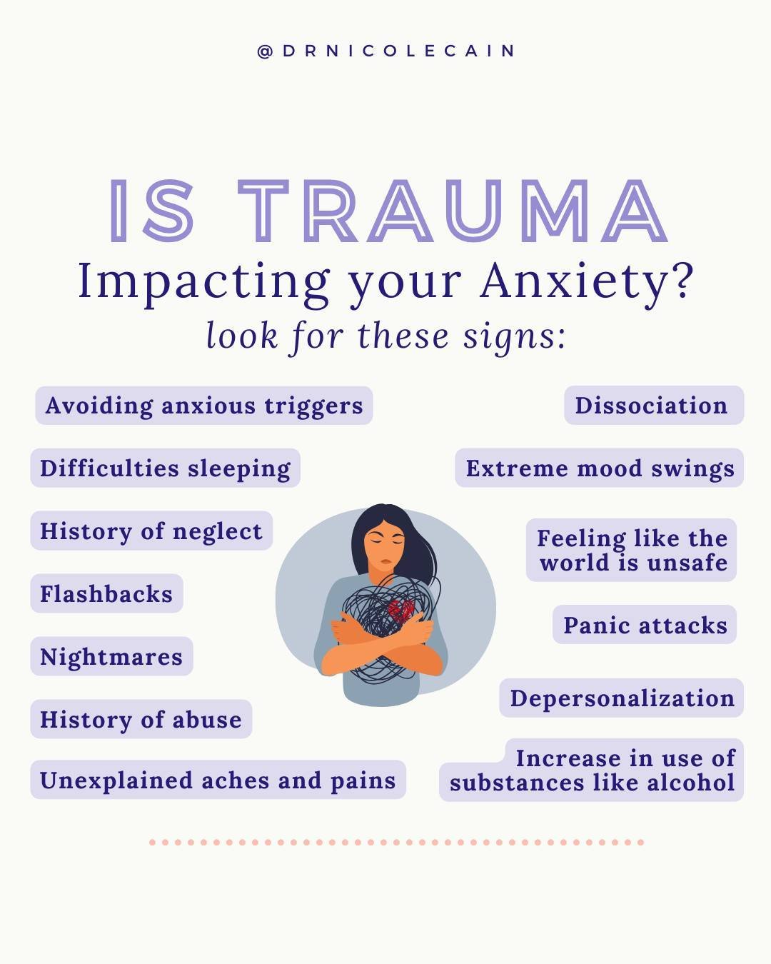 Trauma Anxiety is anxiety that occurs as a result of a trauma. You may have heard of Post Traumatic Stress Disorder (PTSD), but what you may not know is that your anxiety may be the result of trauma even if you are not diagnosed with PTSD. ⁠
⁠
It is 