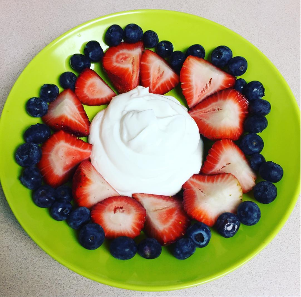I use this as breakfast sometimes or as a snack. Fruit with Greek yogurt.