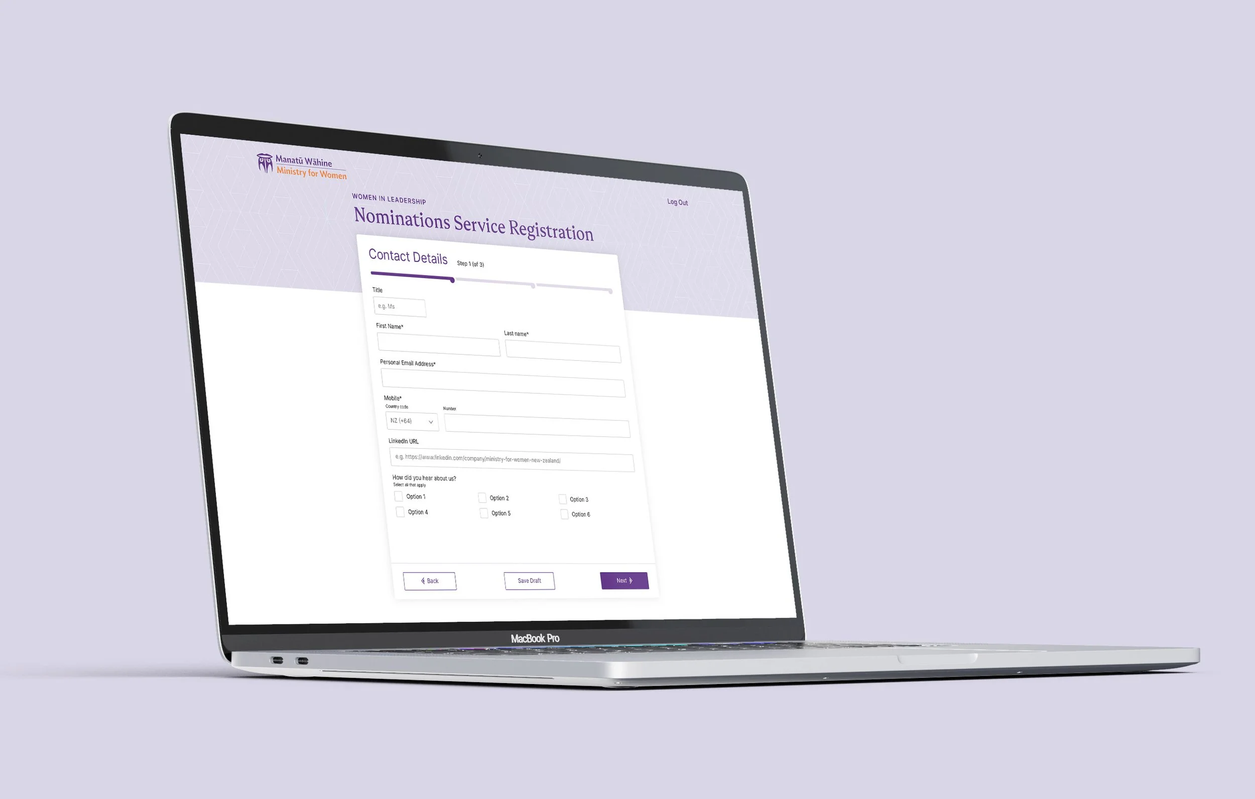 Desktop design of Ministry for Women portal
