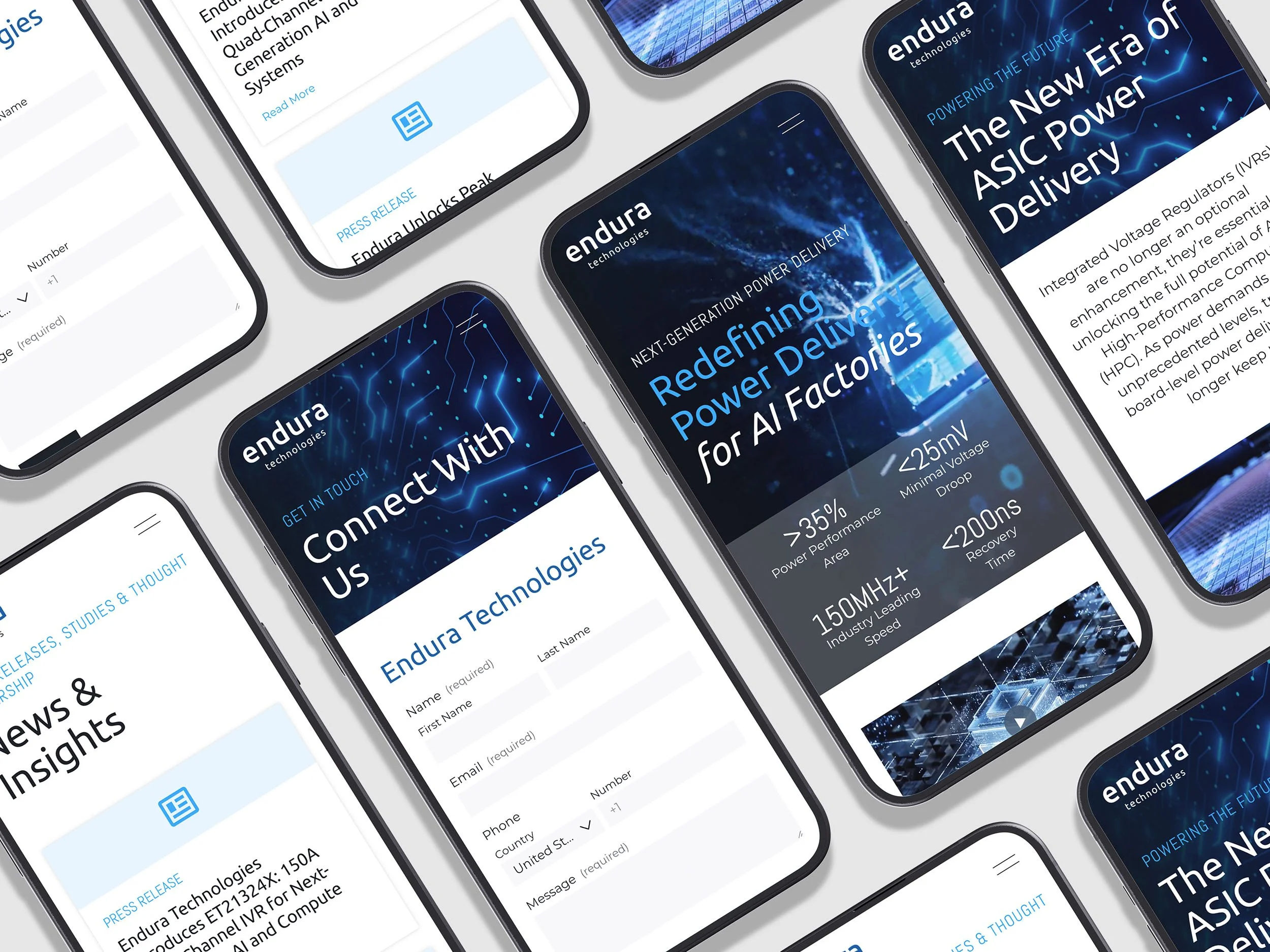 Pages from the Endura website mocked up on multiple phones
