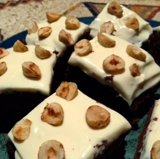 Sweet Spud Brownies with Maple Cream Cheese & Cinnamon Hazelnuts