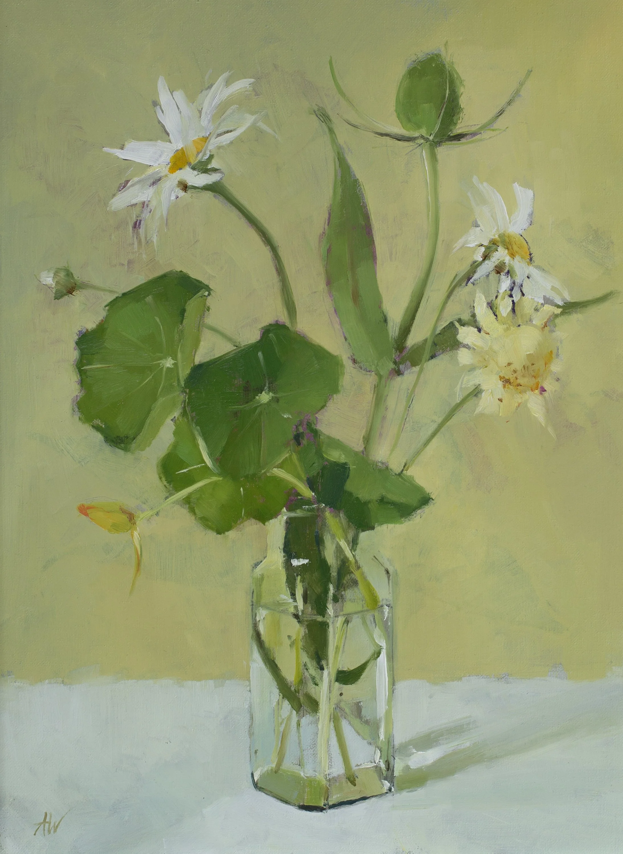 Teasel, Nasturtium & Daisy in Jar SOLD