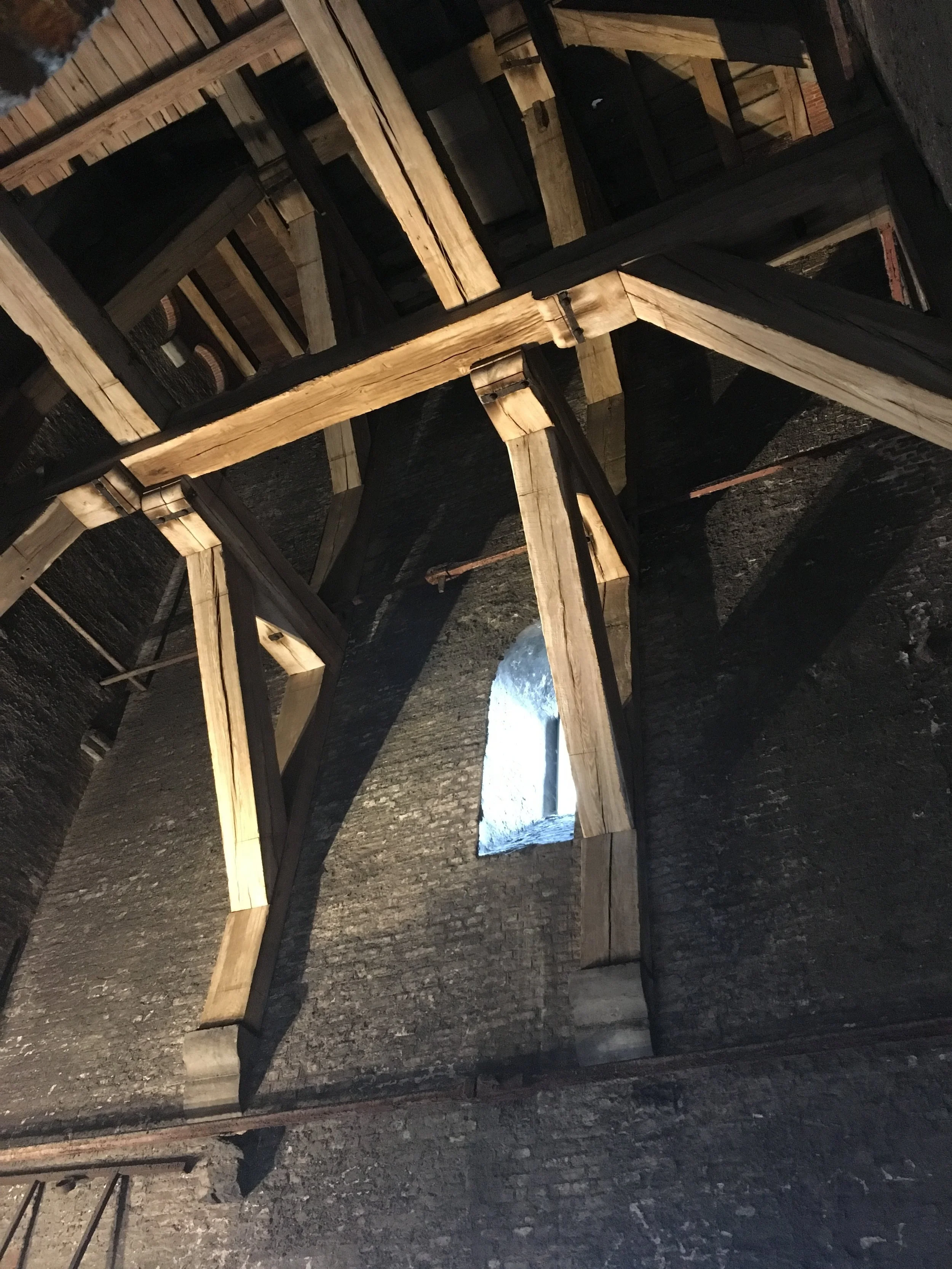 Lower portion of the upper spire. Most of the timbers appear select structural and No.1.