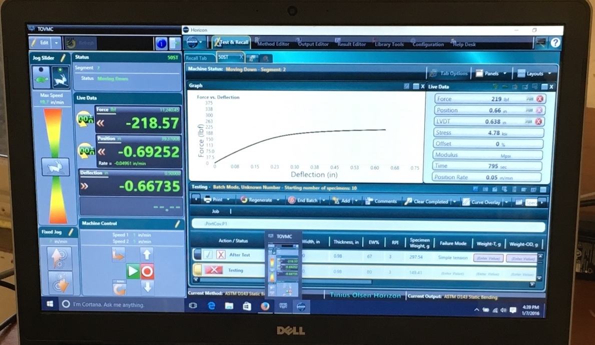 Horizon software load/deflection curve