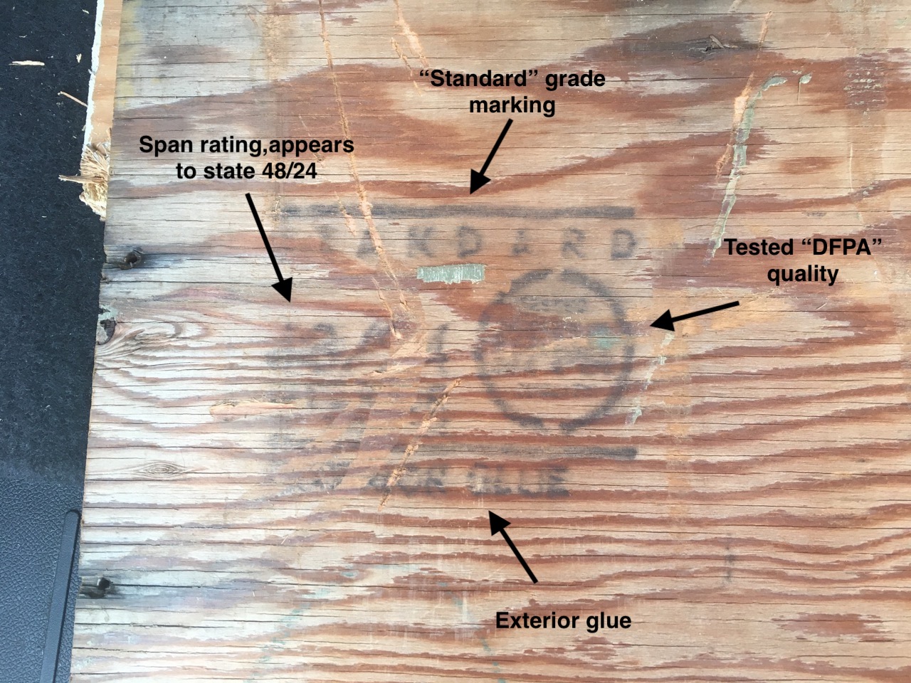 Photo 2 - Authentic DFPA plywood grade mark consistent with the time frame of Woodstock on one of my clients plywood samples.