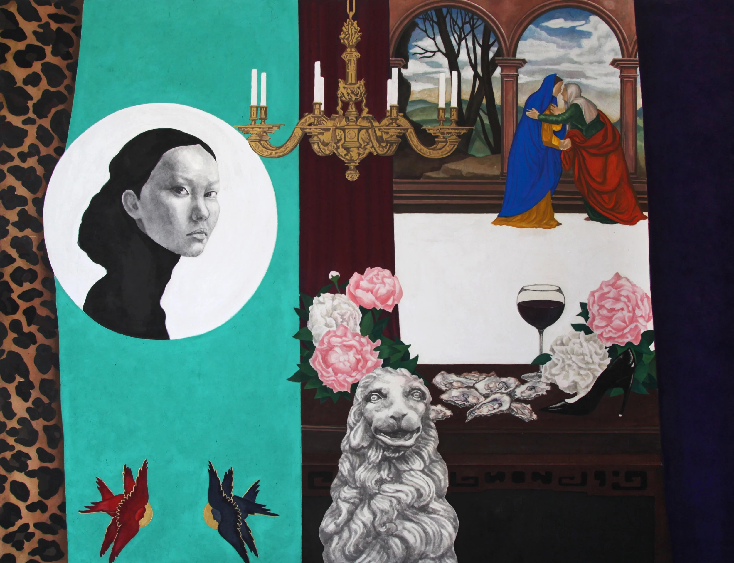 Elisabeth (visitation) , 2006, natural pigment, Chinese ink and gold powder on Korean paper, 89,4x130,3cm