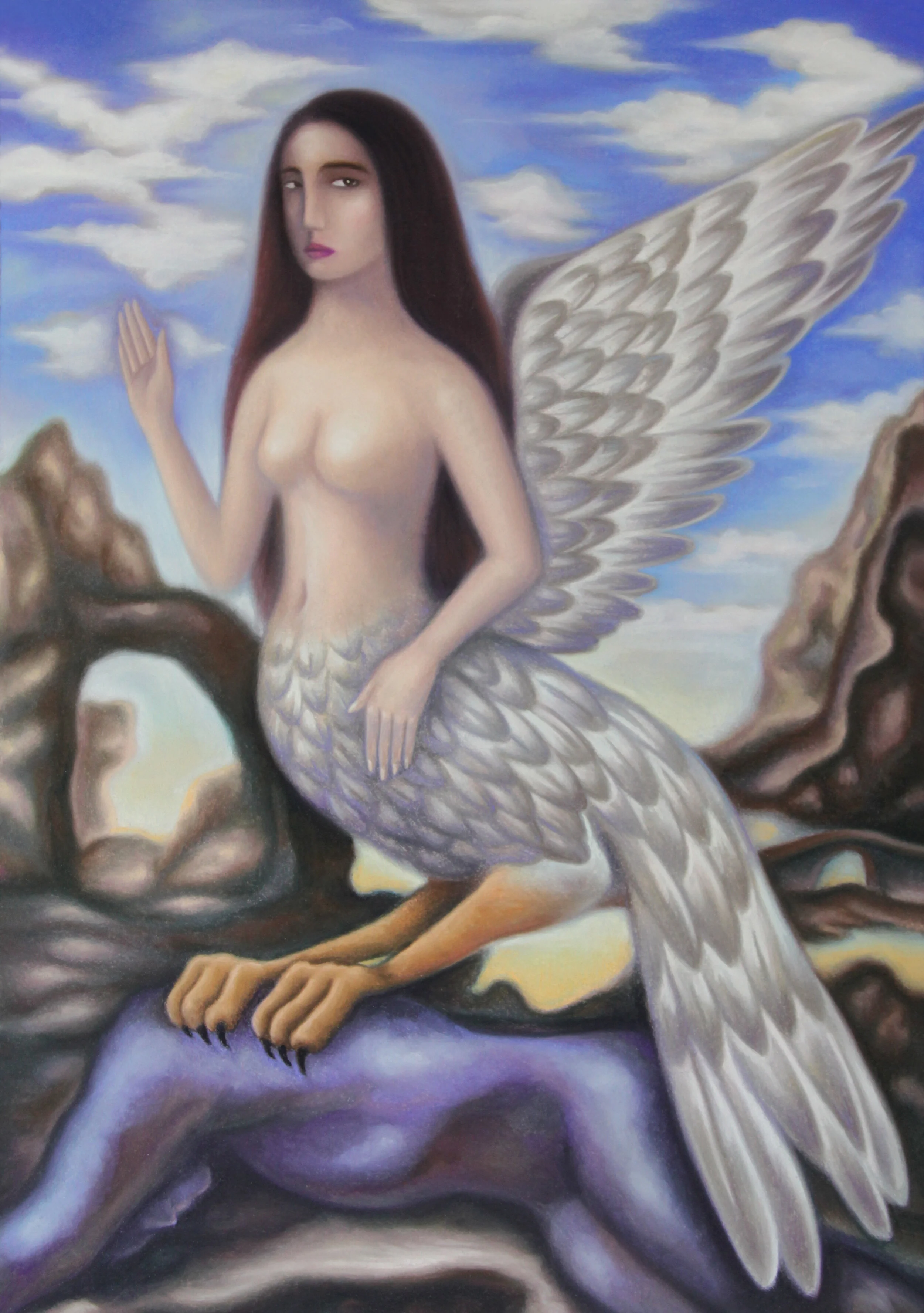 Virtue and the ladies VI, 2019, dry pastel on cardboard, 100x70cm