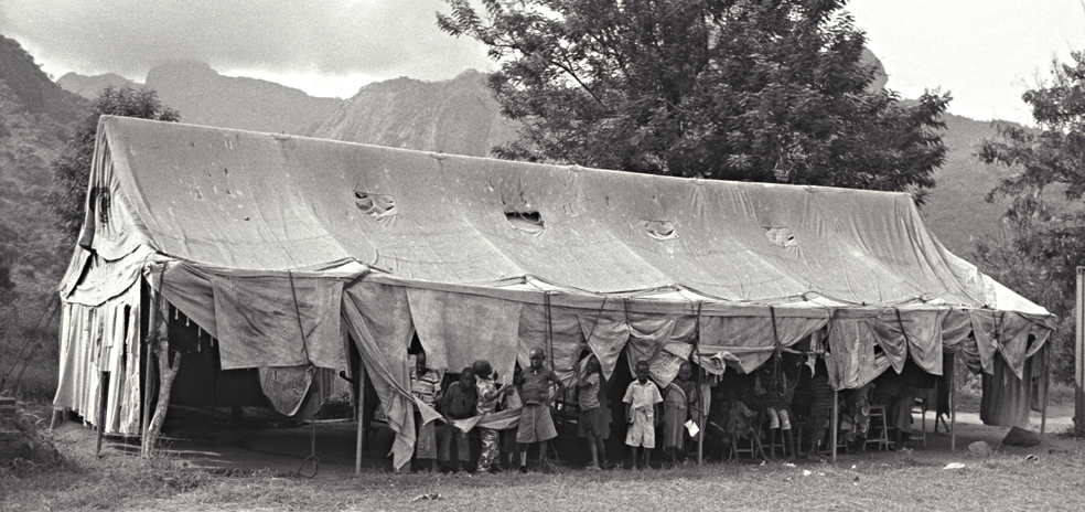 A nursery created from an army tarp used during the war