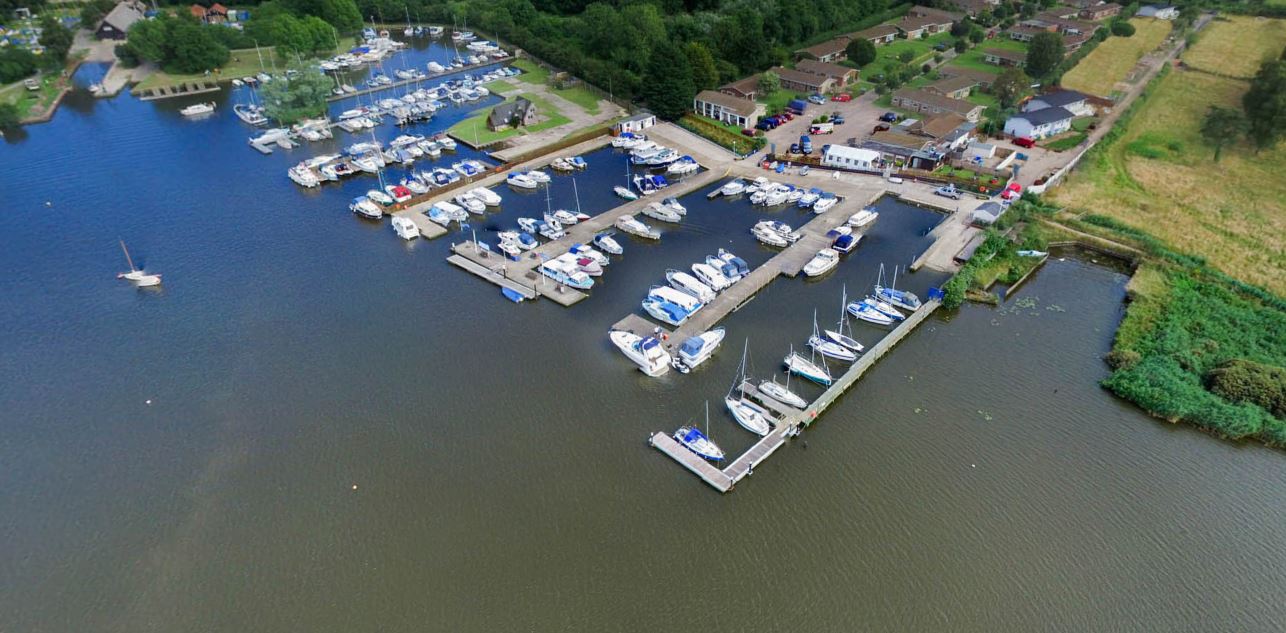 Above: Aerial view of Tingdene Broadlands Park & Marina - Oulton Broad.