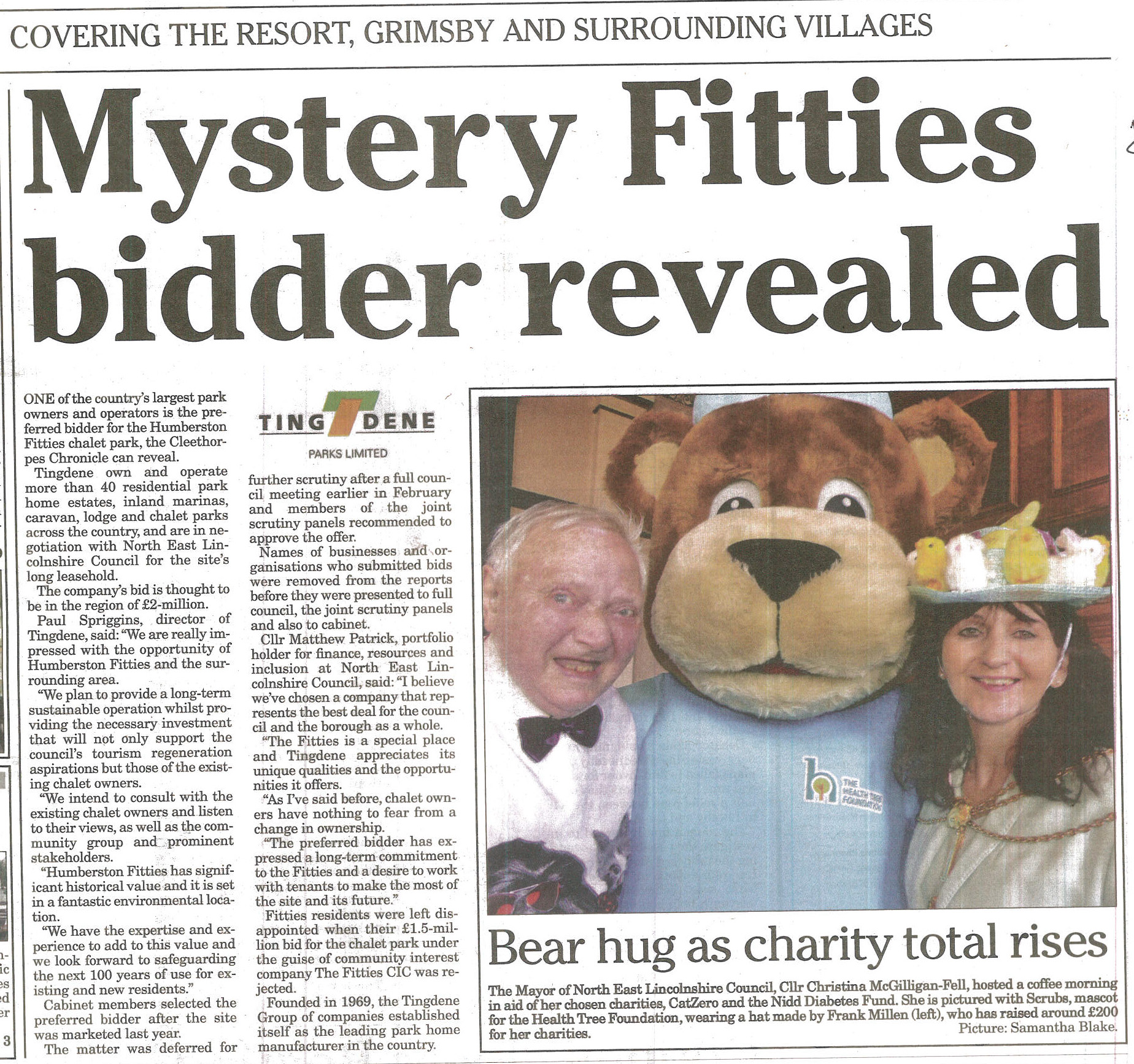 Above: Front page of the Cleethorpes Chronicle last week.