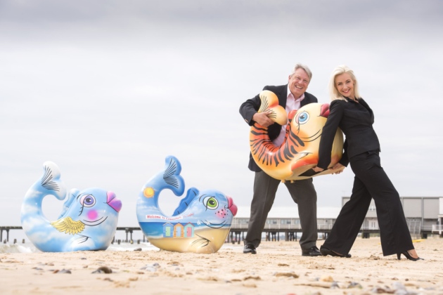 Image: Ann Marie Doggett and Danny Steel from Lowestoft Vision, organisers of the fishy trail in Lowestoft, Suffolk. (image credit Nick Butcher) 