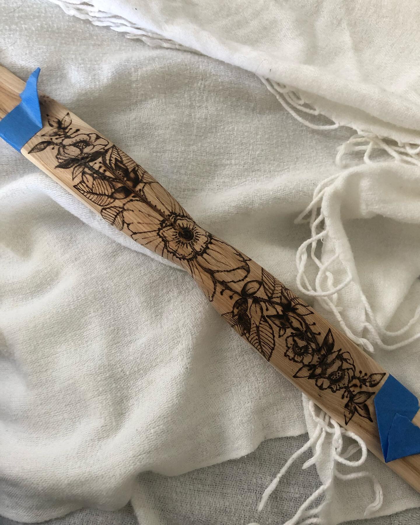 Handed this back to @topnokbowcraft to work his #bowyer (I didn’t know that was a word until recently) magic โจ Thanks for trusting me with this! (I have very little wood burning experience and zero on anything but a flat surface) I’m so l
