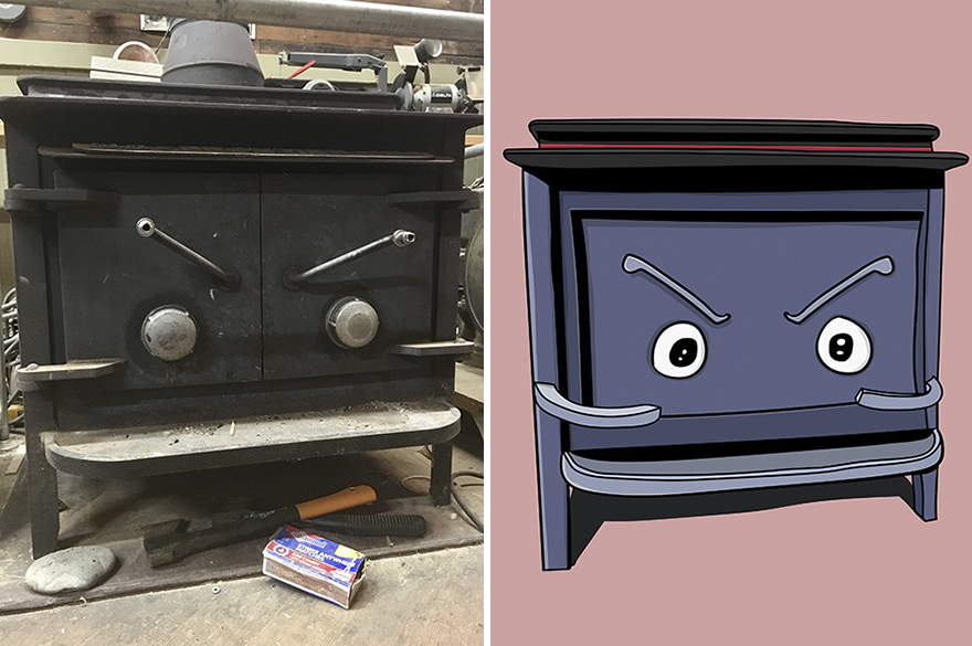 Yeah, I’m Frankie the furnace, who’s askin’? Short arms with anger fueled by fire, a bowler hat is my only attire. Burning wood is what I do. For cookin’ stew or warming you. But don’t feed me too much I’m warning you. I’m an earnest furnace, and frankly, I couldn’t care less about burning you.