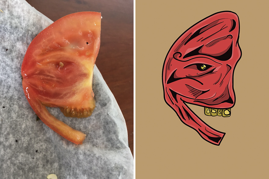 I’m ripe. Teeth rotten. My other half, forgotten. This crescent face is only recent. But not to panic, by botanic rules my seeds will sprout. More tomatoes to creep you out. Though there will be none like me, I’m one of a kind, you won’t find me in a bottle of Heinz.