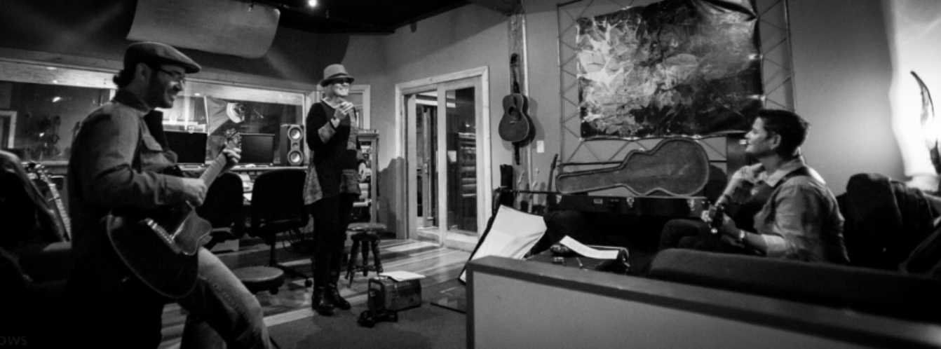 Dan, Deb and Bec rehearsing before taking the stage