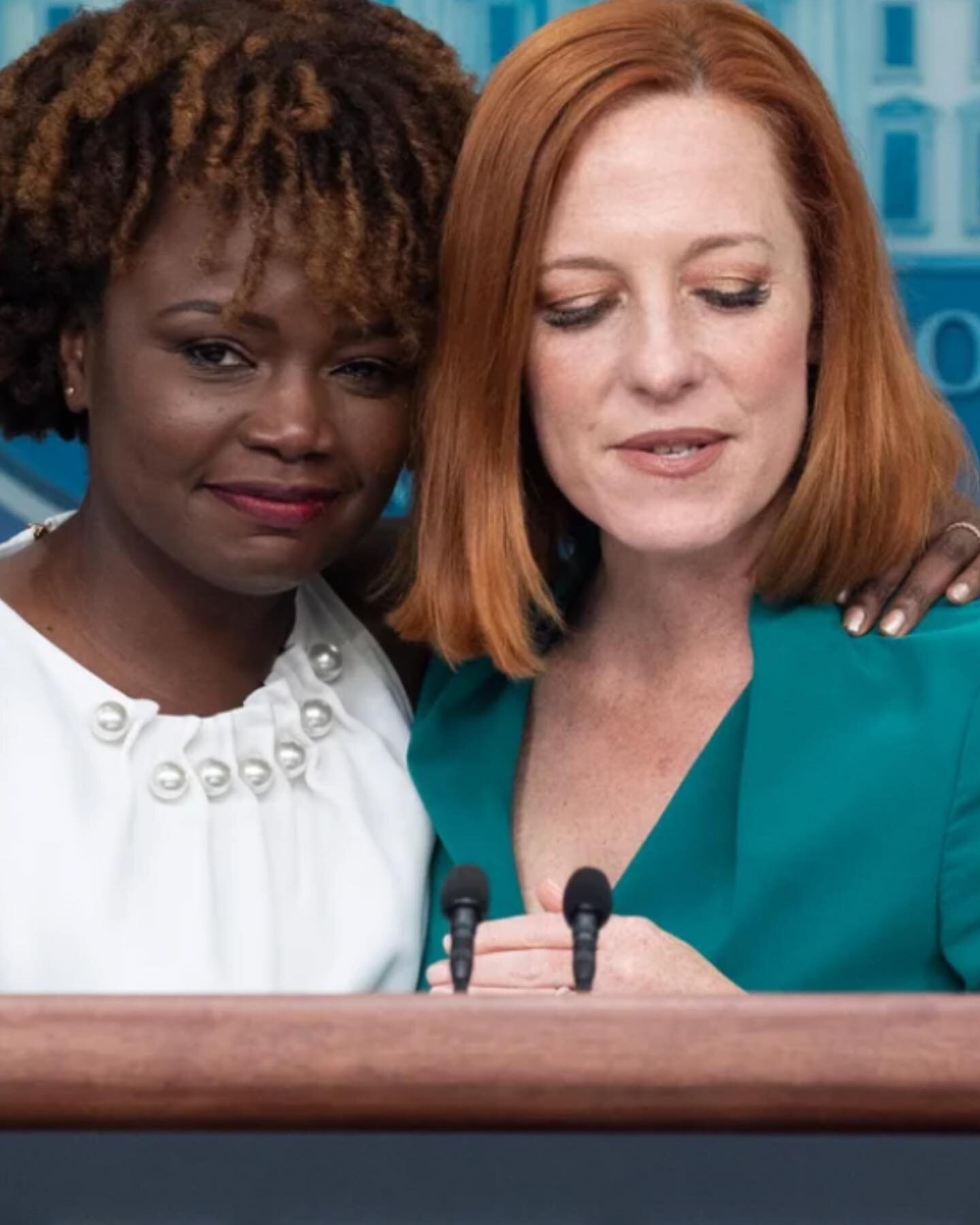 Jen Psaki passes the White House Secretary&rsquo;s duties on to Karine Jean Pierre, first black woman, first LGBTQ woman to stand at the podium. Both brilliant women, I followed KJP for years as she appeared on msnbc, &amp; remember the petite JP ris