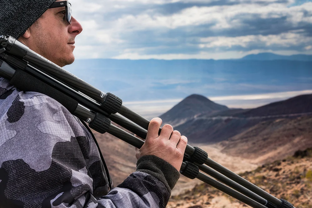Me and my trusty Slik Pro 634 CFL carbon fiber tripod on location in Death Valley national park .