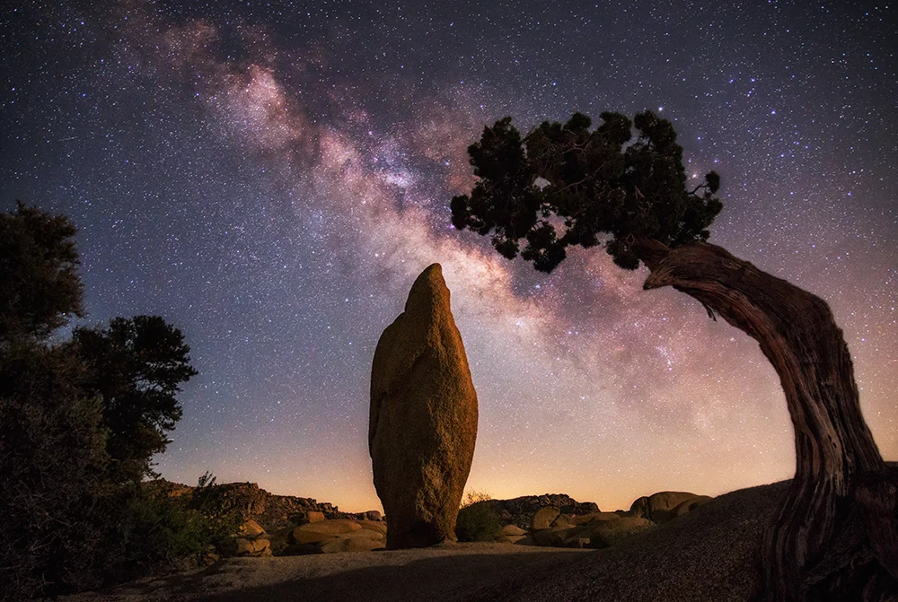 Shot at Joshua Tree national park in July at roughly 10pm with a setting moon to the West. A perfect example of how the natural light from a crescent moon can add some life and balance to a photograph. Shot with the Sony a7rII and Tokina 24 - 70mm f2.8 attached to the Sigma MC - 11 Canon to Sony adapter.