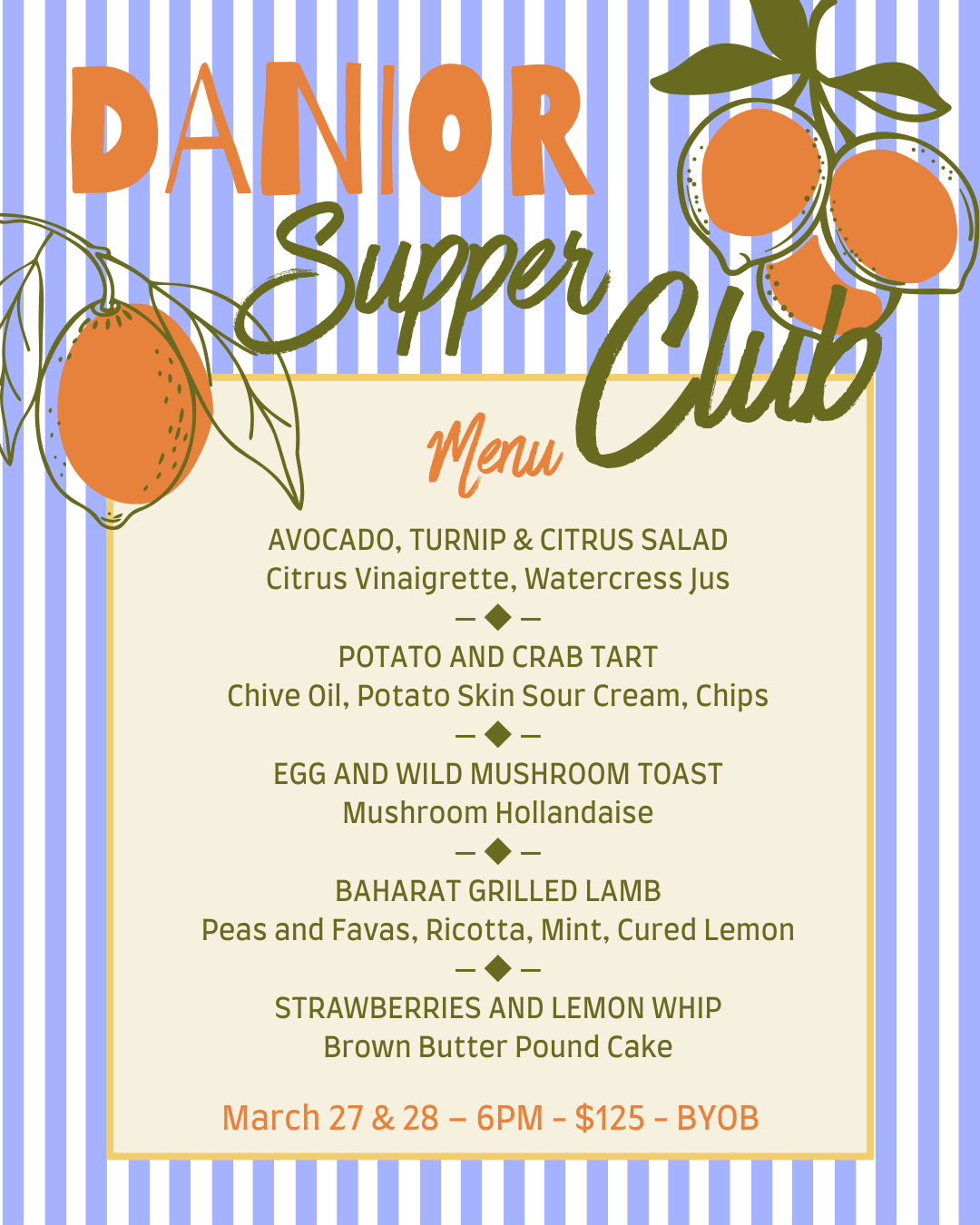 Danior Supper Club - Spring Menu Dinner - Saturday, March 28th, 2026
