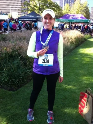 This is me after running my first half marathon race! In temps less than 50 degrees. I was the definition of Healthy & Strong in that moment! Even if it took every bit of effort to stay standing :)