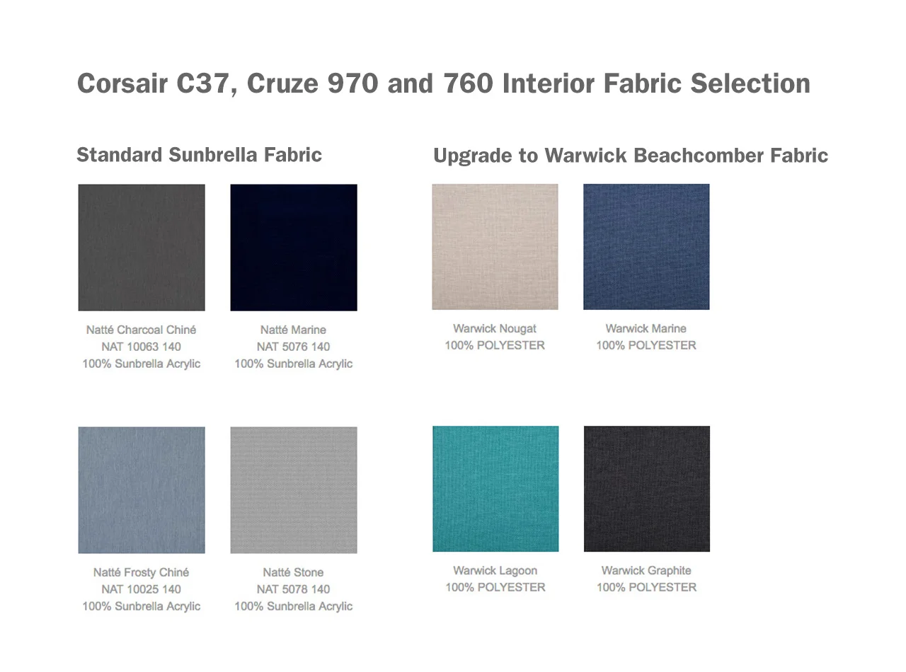 Corsair C37, Cruze 970 and 760 Interior Fabric Selections