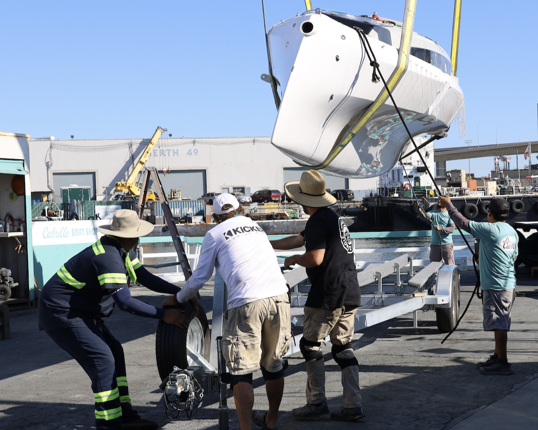 Placing Corsair 880 on to trailer