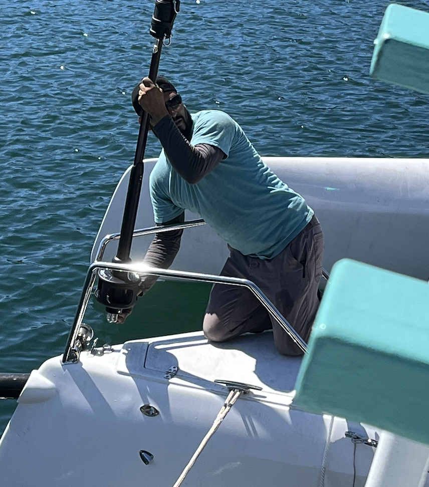 Attaching the forestay on the Corsair 880 trimaran
