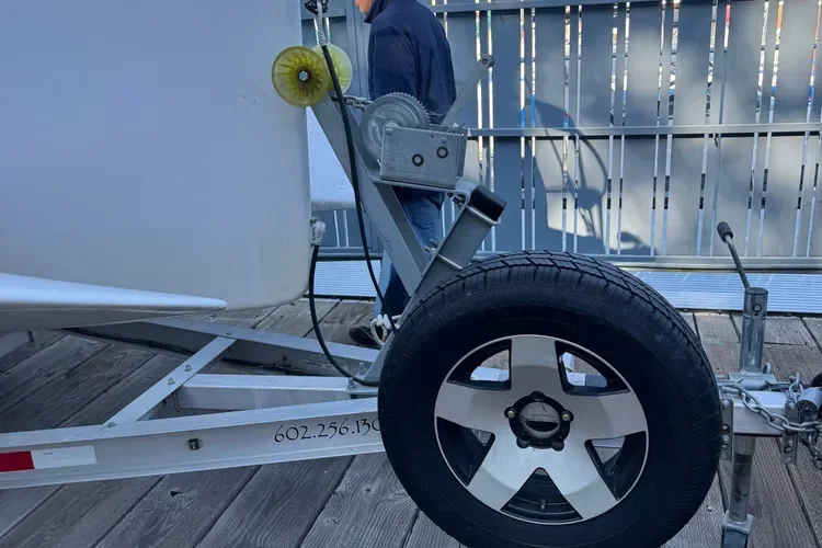2018 Corsair 760 trimaran on it's trailer