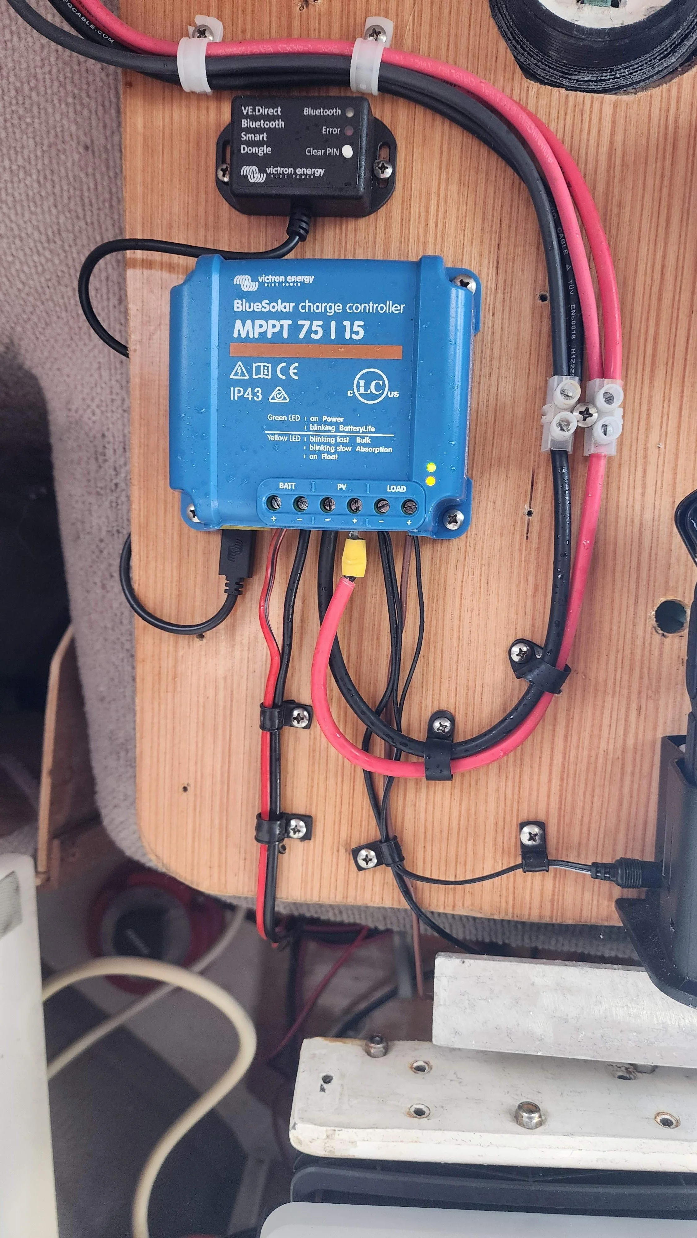 F24 Battery charging system, victron solar controller, for two x 40W solar panels mounted above the companionway.jpg