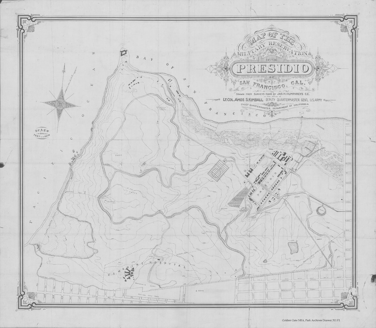 Presidio map from 1895 scanned in grayscale