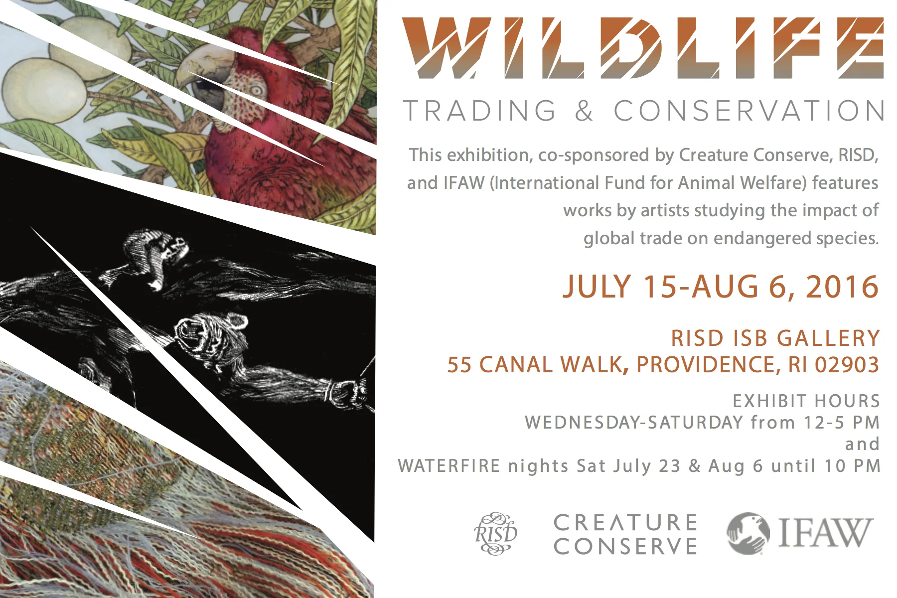 Our postcard for the RISD opening featuring examples of some of the artwork in the show.