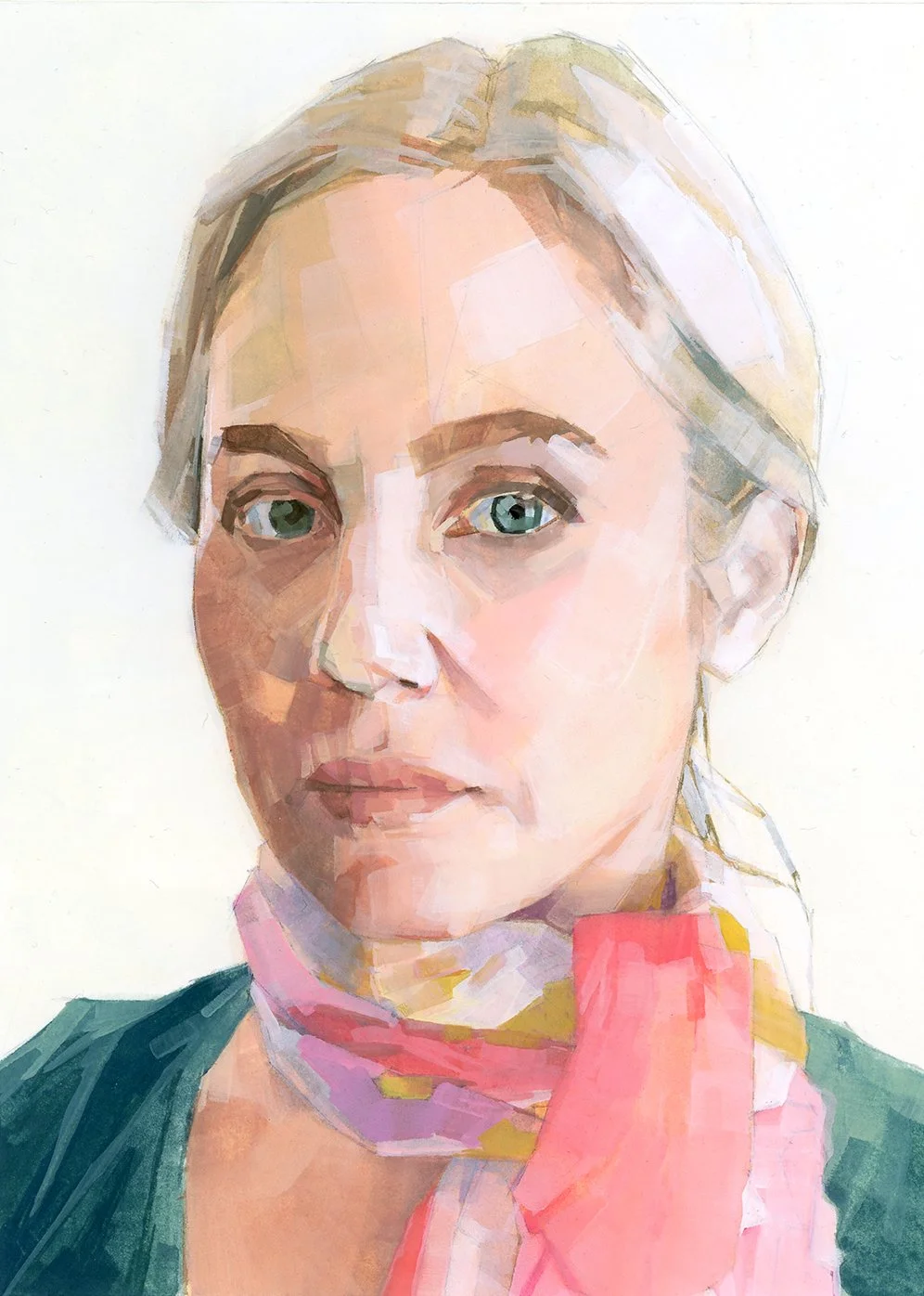 Pink Chiffon Scarf, gouache on paper, 7" x 5", 2022, sold