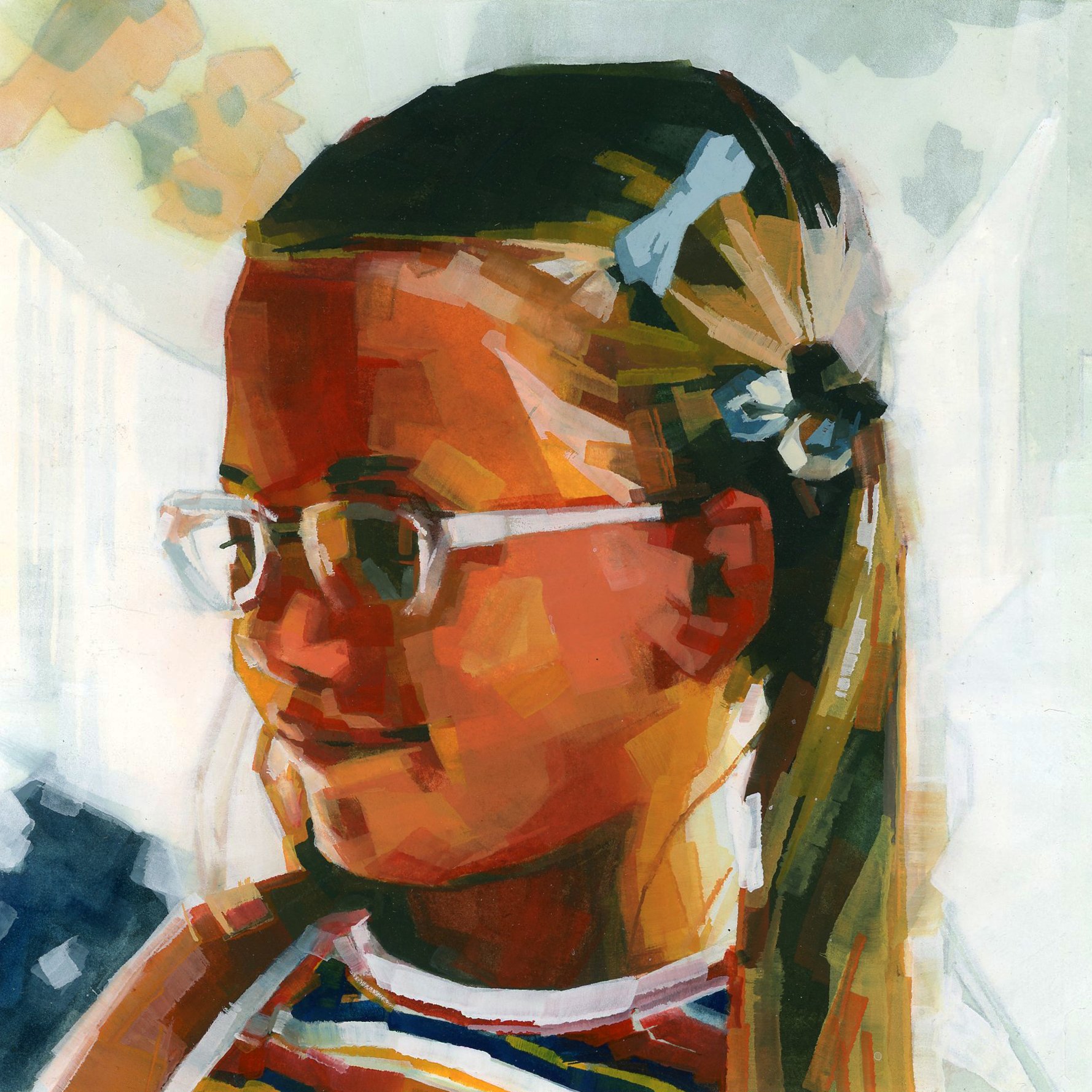 Big Orange Head, gouache on paper, 6"x 6", 2022