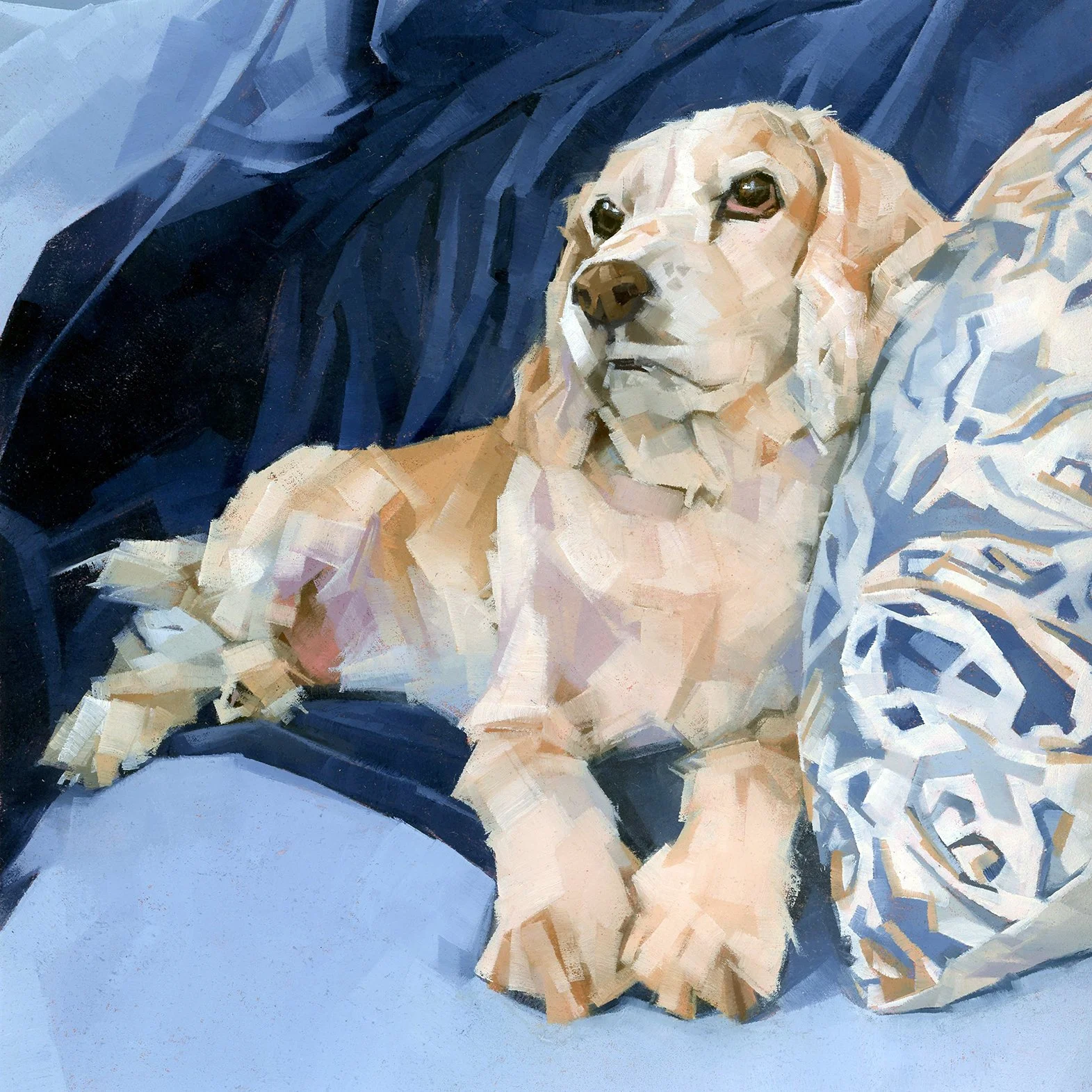 Mr. Newton (on the Couch), oil on paper on panel, 8" x 8", 2024, nfs